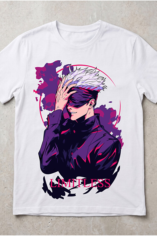 Unisex White Satoru Gojo Limitless Jujutsu Kaisen Anime Printed Regular T-Shirt