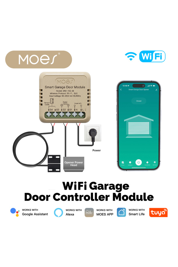 MOES MOES Tuya WiFi Garage Door Controller Mini Switch Module Door Opener Voice Control Smart App Re