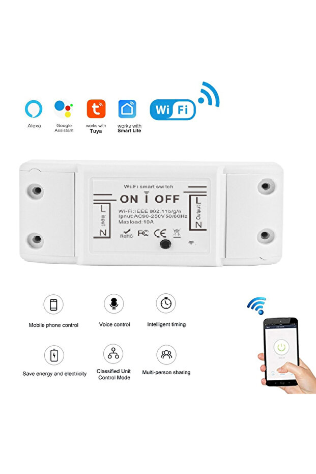 white Smart WiFi Switch Mini DIY Interruptor 10A Works With Tuya Smart Life APP Wireless Control Wor