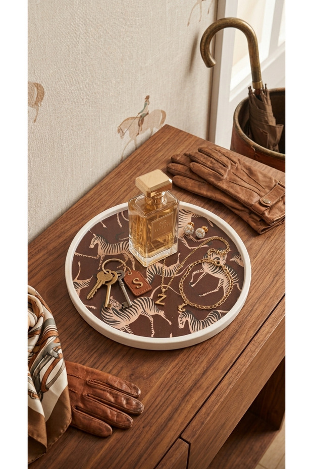 Zebra Patterned Stone Powder Cast Decorative Tray & Safari Zebra Presentation Tray Entrance Keychain Organizer (16 cm) Cogo Ceramic