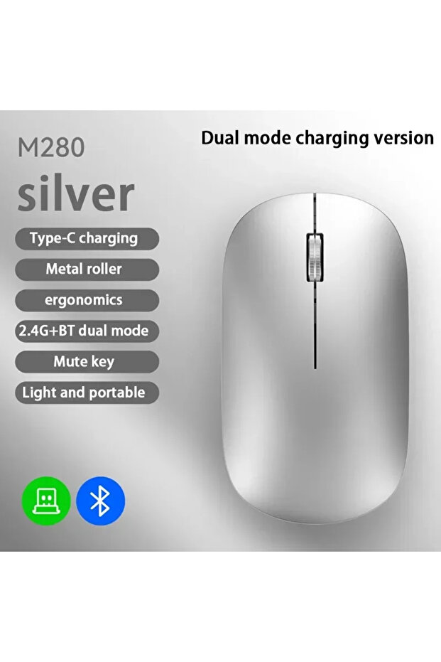 kebidumei Silver Dual-Mode 2.4G Wireless Mouse Bluetooth Mouse Rechargeable Mouse Gaming Mice Office