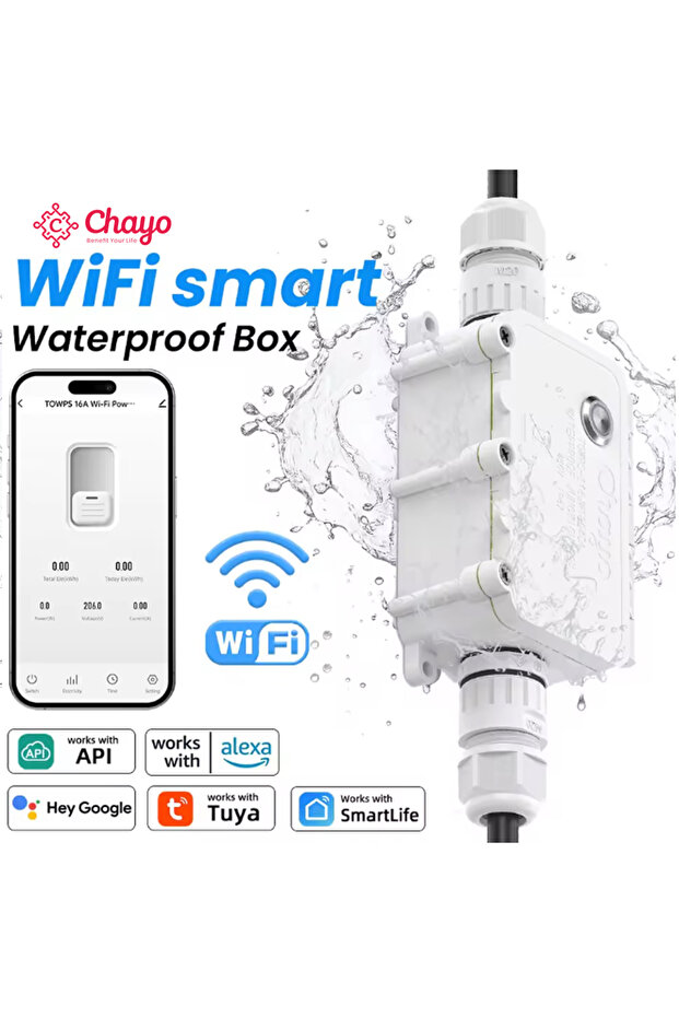 1A-16A Tuya chayo WiFi Smart IP67 Waterproof Switch - Power Display, 1-16A Adjustable, Timer, Voltag