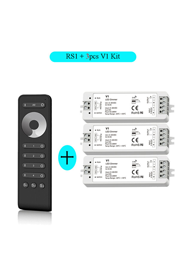 RS1 و3 قطع V1 KIT، مُخفِّت إضاءة LED مفرد اللون بأربعة مناطق، يعمل بجهد 5 فولت، 12 فولت، 24 فولت، 36 فولت تيار مستمر، مفتاح ضغط بـ 13 زرًا