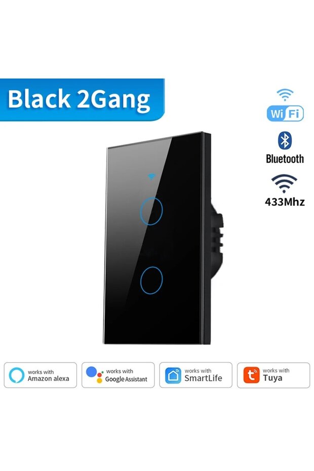 Black 2Gang TNCE Tuya US WiFi+Bluetooth/Zigbee Smart Wall Switch RF433 1/2/3/4 Gang Smart Touch Sens