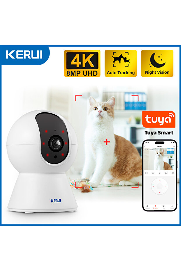 KERUI EU Plug 5MP KERUI WiFi IP Pets Camera Home Security Dog Cats Camera Tuya Smart 4K 8MP HD Video