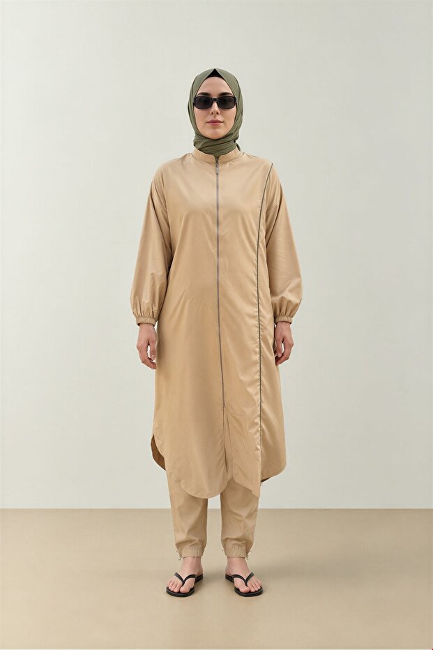 Double Color Hijab Swimsuit Top Camel-Green