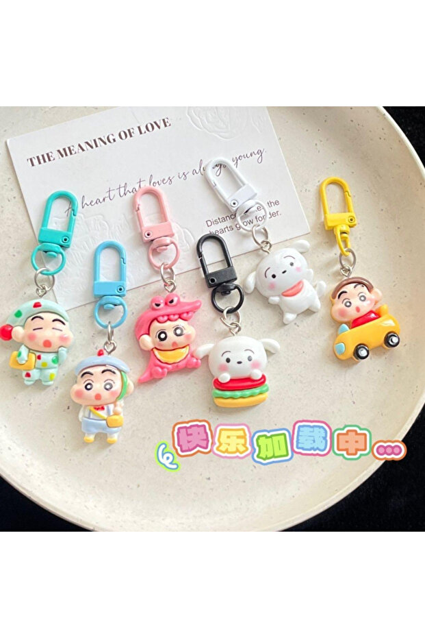 MINISO 6PCS 6PCS Kawaii Crayon Shin-chan Keychain Cartoon Character Keyring Clip Backpack Purse Deco