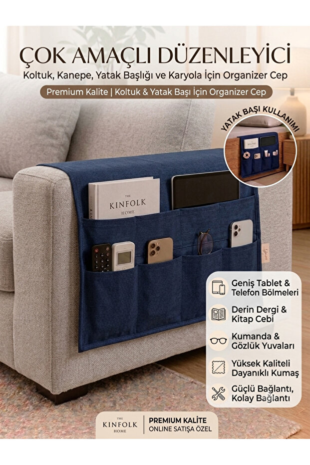 1St Class Gabardine Fabric Sofa Edge Bedside Organizer Non-Slip Washable Armrest Protector