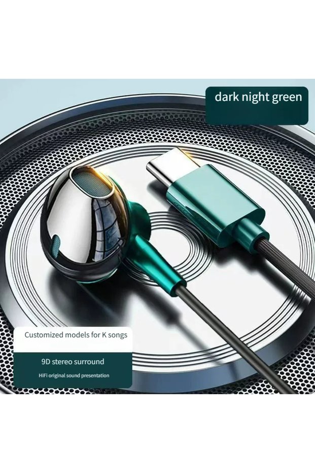 green Type-C Type C&3.5mm Headphones Volume Control Headset With HD Mic Wired Earbuds For IPhone15/1
