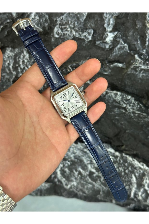 Blue 2025 New Luxury High Quality Lovers Quartz Watch Mens Women Fashion Square Leather Men Silvery