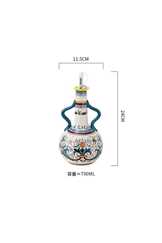 Large blue BPA-Free Olive Oil Dispenser Underglaze Embossed Ceramic Oil Vinegar Can Kitchen Accessor