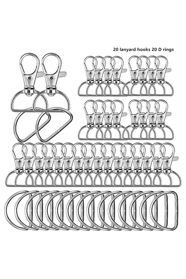 40PCS Silver 40pcs D-Shaped Keychains D-Shaped Key Ring Set DIY Accessories Decoration DIY Key Clip