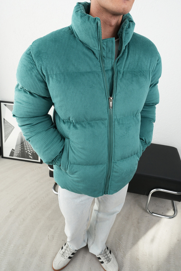 Thick Emerald Corduroy Puffer Jacket