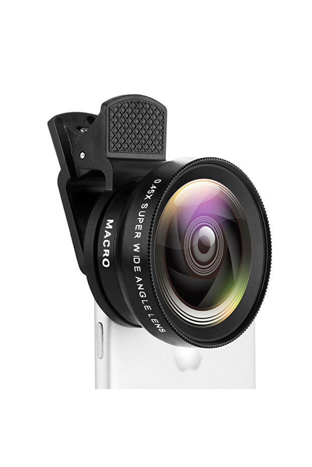 black 2 Functions Mobile Phone Lens 0.45X Wide Angle Len & 12.5X Macro HD Camera Lens Universal for