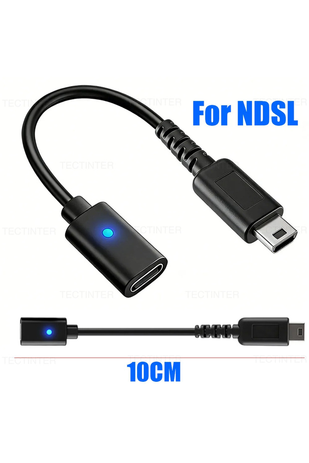 black USB Type-C Charging Cable Adapter for Nintendo DS Lite NDSL Game Console with LED Convert Powe