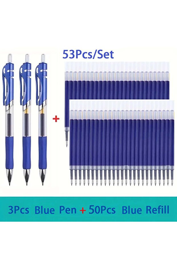 Blue-53pcs 23Pcs/Set Large Capacity 0.5mm Retractable Ballpoint Pen, Black/Red/Blue Replaceable Refi