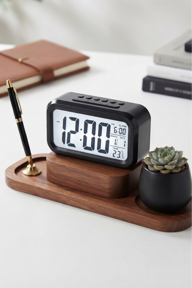 LED Digital Electronic Alarm Clock With Calendar And Thermometer black