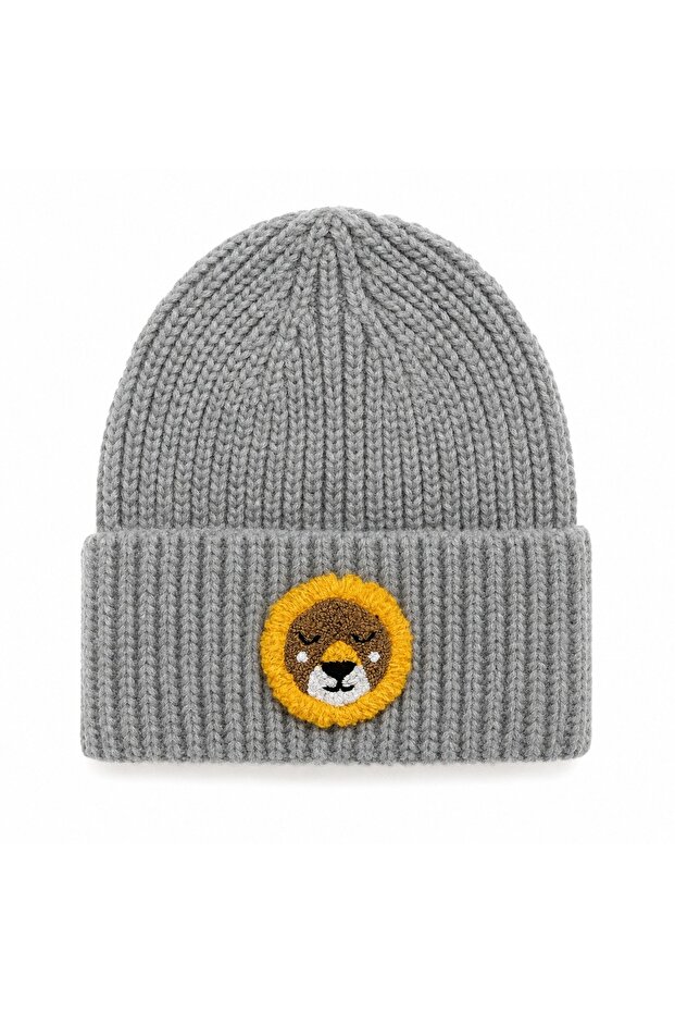 Grey Beret Lion Punch Patterned Luxury Wool Hat Christmas Gift
