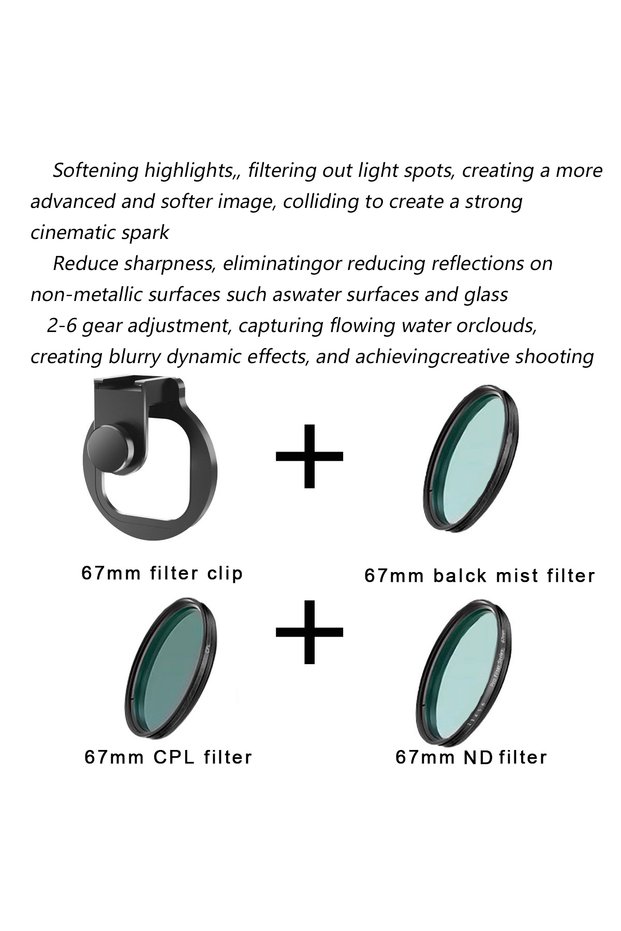 Clip-ND-Black-CPL 67mm Metal Phone Filter Kit Cold Shoe Mount Lens Starlight Black Mist VND CPL for