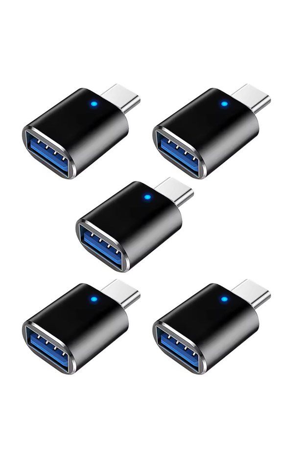 5pcs black NNBILI 1-5pcs USB 3.0 To Type C Adapter LED OTG To USB C Male To USB A Female Connector F