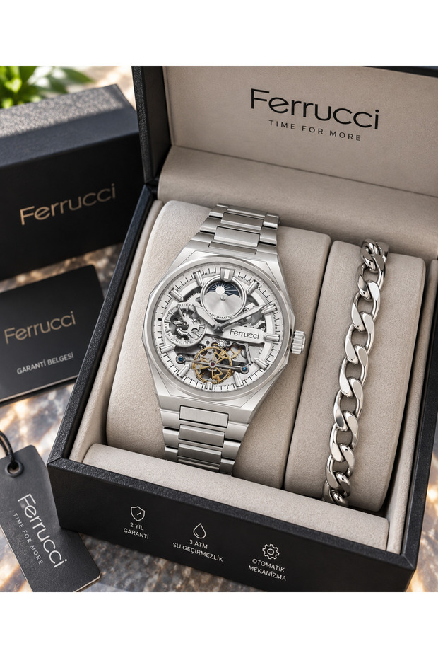 Automatic Battery-Free, Steel Band,Multifunctional,Silver Color,Real Outdoor Shooting Men's Wristwatch+Bracelet