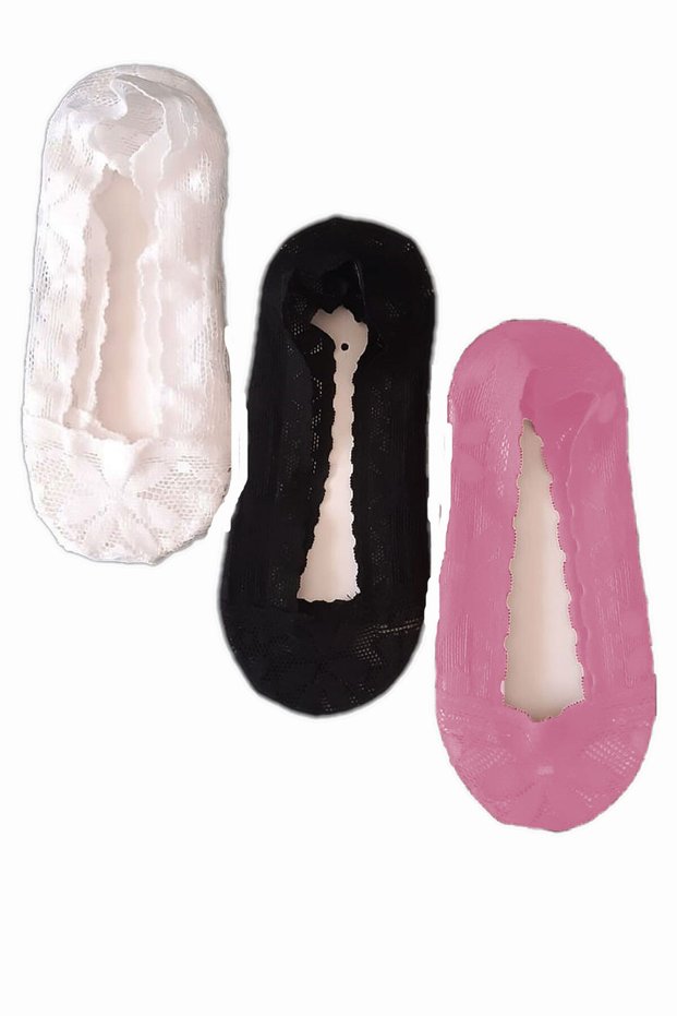3 Pairs of Women's Lace Ballerina Socks in Wedge Colors
