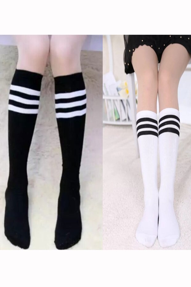 2 Pairs of Women's Striped Knee-Length College Socks Long