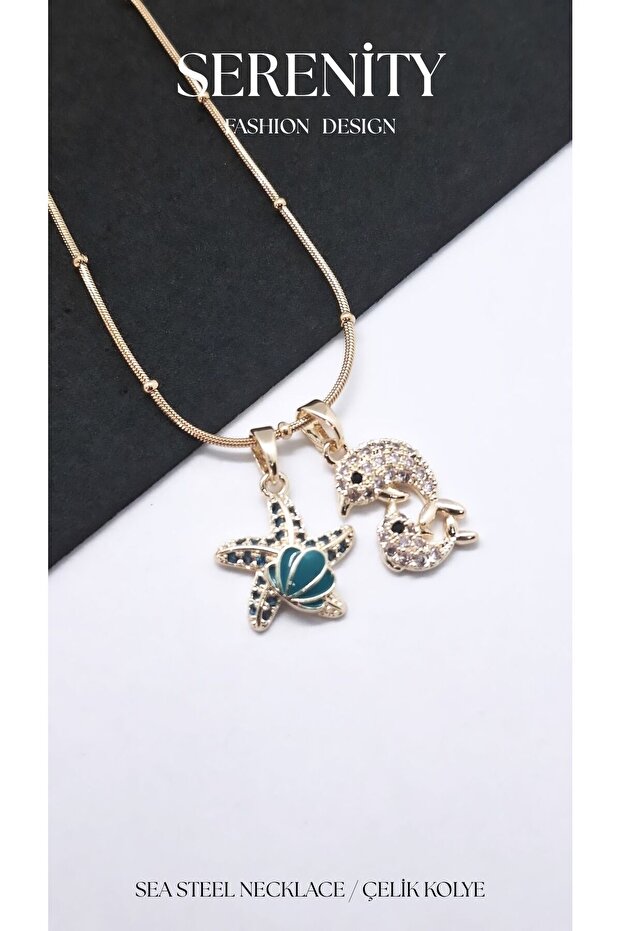 Sea Creatures Figured Bone Mussel Steel Necklace