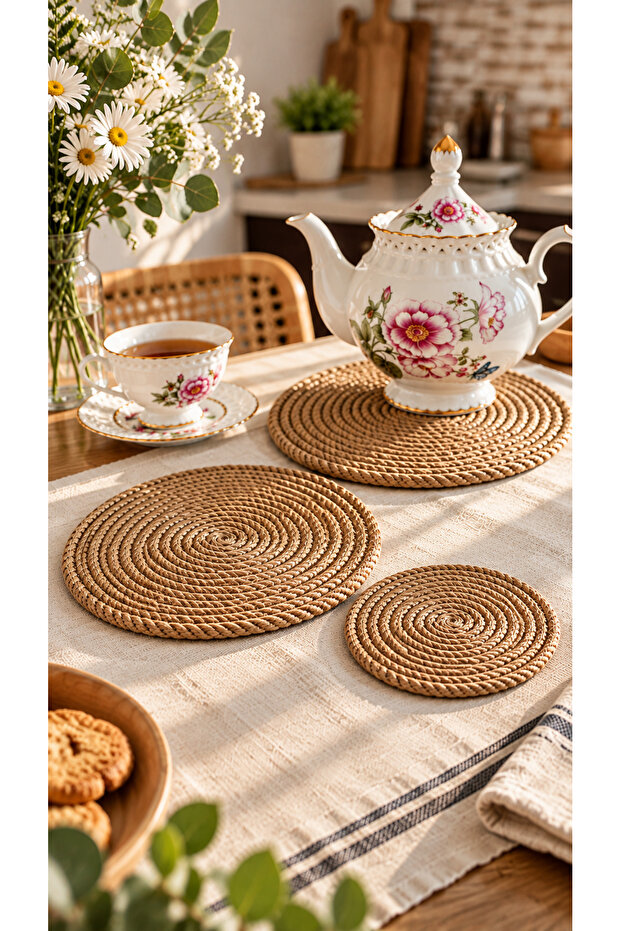 Natural Jute Wicker Trivet Set of 3 (15-20-25 cm) |   Bohemian Presentation Placemat