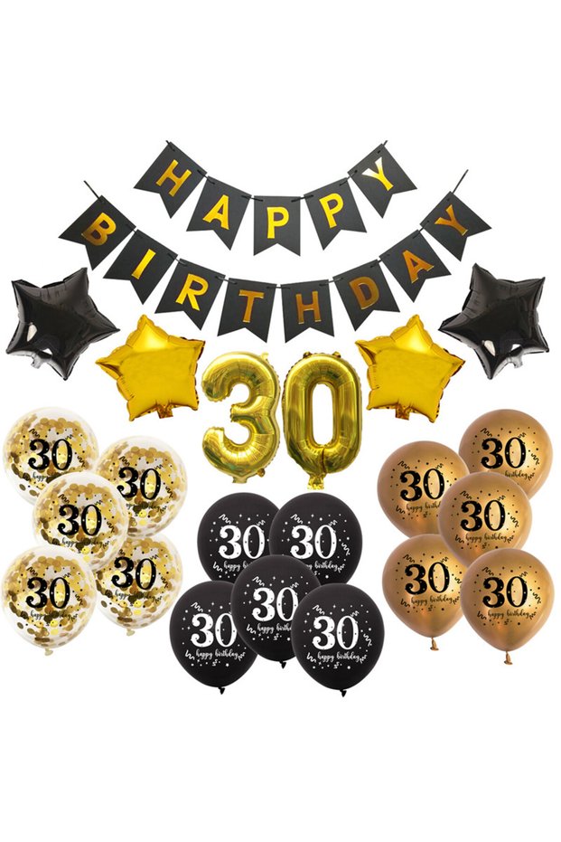 16INCH 30th 1set 30th 40th 50th 60th Paper Banner Latex Balloon Happy Birthday DIY Adult Birthday Ho