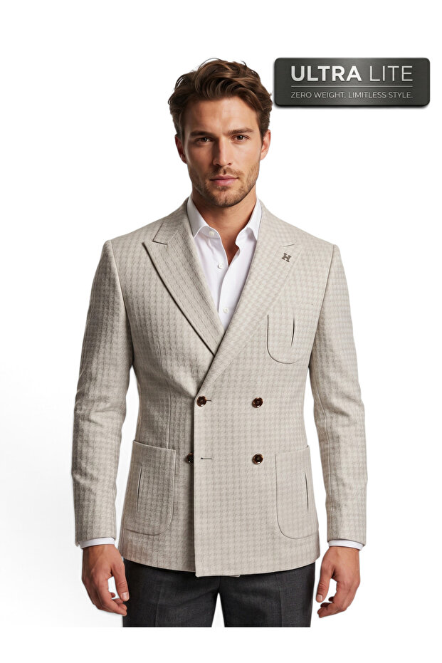 Riviera | Pearl Gray D Textured K Double-Breasted Jacket