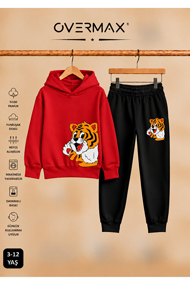 Baby Tiger Printed Children's Hooded Sweatshirt Set – Ages 3-12