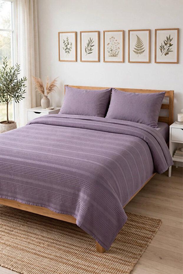 Cotton Dual Double Pique Set 200X230, Fitted Sheet 160X200, 2 Pillowcases
