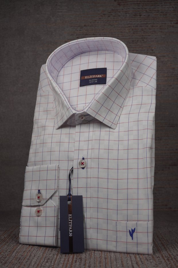 Red-Blue Square Patterned Men's Shirt