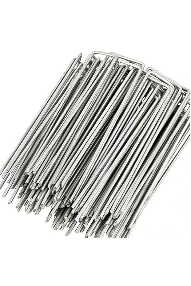50pcs 10X4CM Light Grey Garden Stakes Galvanized Landscape Staples,U-Type Turf Staples for Artificia