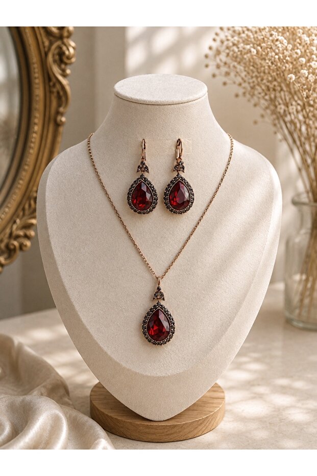 Crystal Stone Water Drop Earrings and Necklace Set