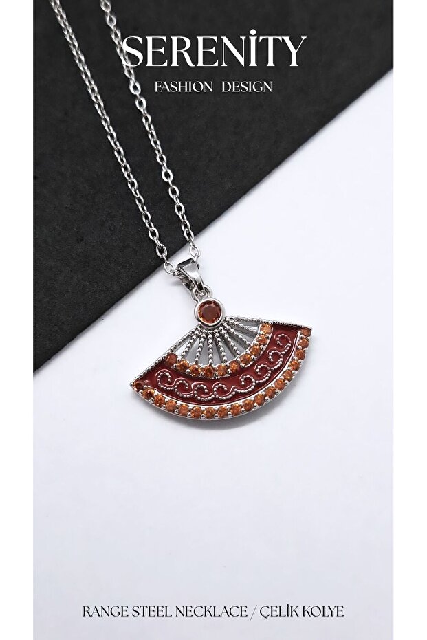 Spiral Figure Zircon Stone Fan Steel Necklace