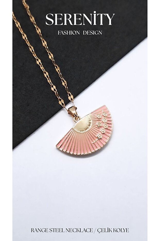 Fan Steel Necklace with Flower Figure