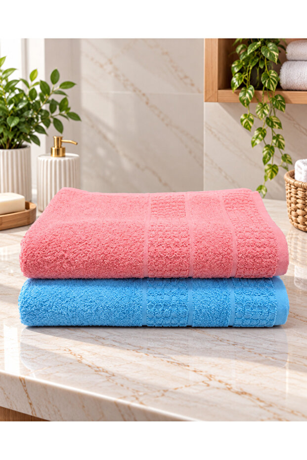 90x150 cm Mega Large Size Economical Bath Towel 2-Piece Set & Soft & Absorbent