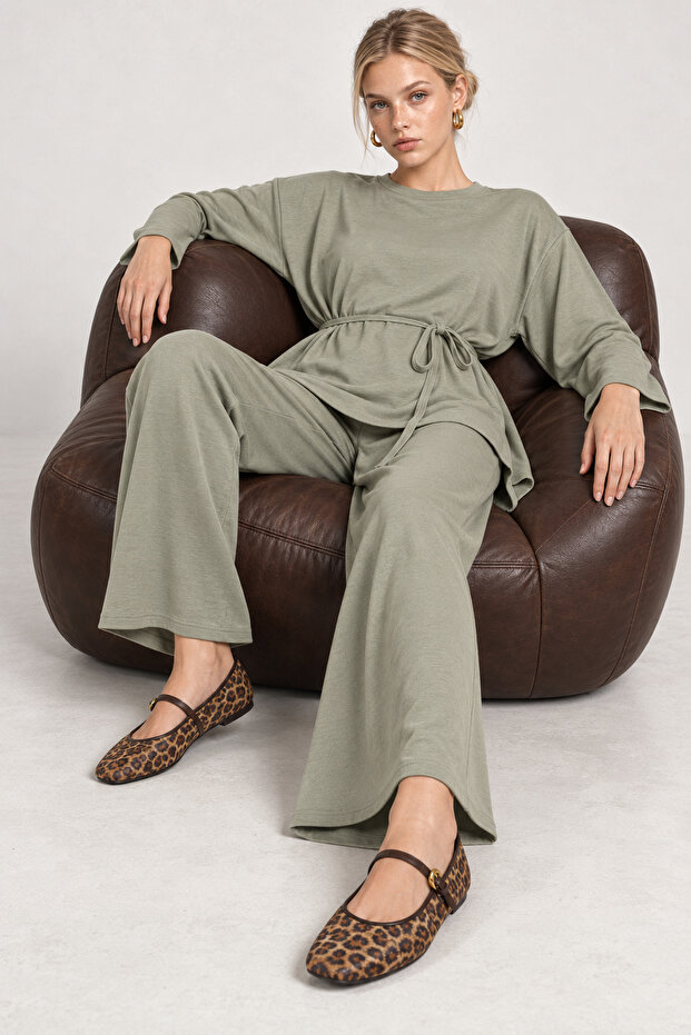 Tie-Dye Detailed Top and Bottom Modal Set Lby0075 Green