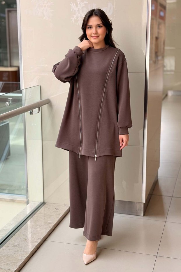 Zipper Detailed Tunic Trousers Set