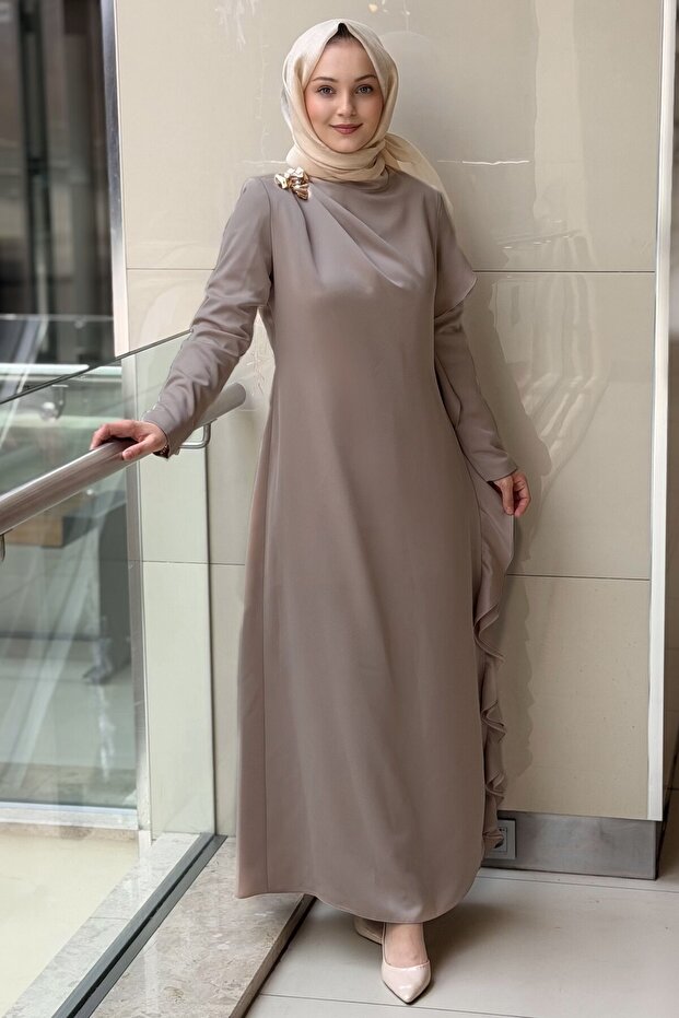 Side Ruffle Detailed Evening Dress