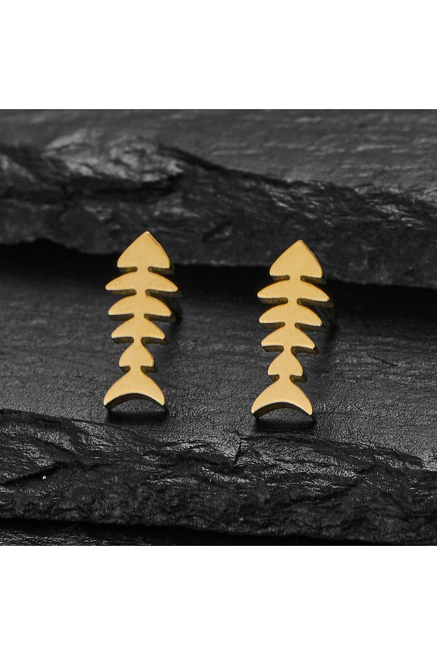 GED860G Punk Stainless Steel Fish Bone Earrings Women Fashion Creative Earring Jewelry Cool Girls Pa