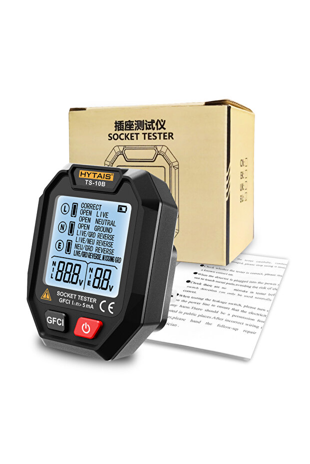 US Plug black HYTAIS Digital Socket Tester Battery Power Smart Detector Large Backlit EU US UK Plug
