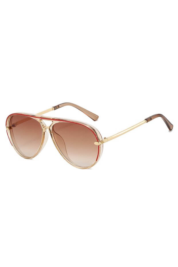 WHITE Champagne DoubleTea Trendy Oversized Pilot Sunglasses Women Men Vintage Retro Classic Designer