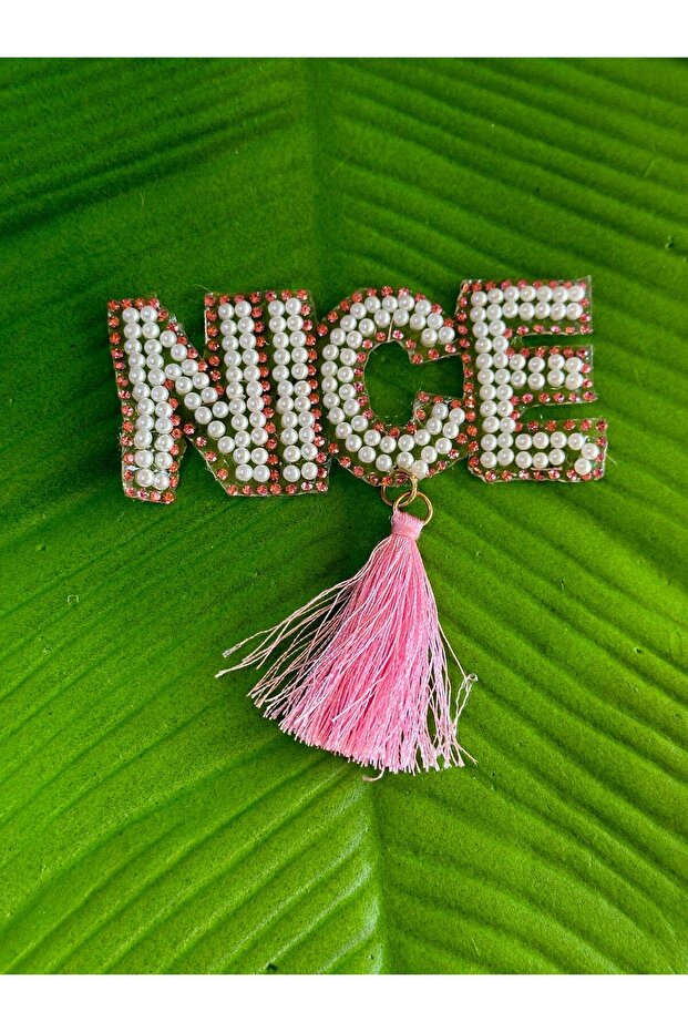 8x4 cm Iron-on Pearl Embellished Pink Tasseled Fine Tasseled Emblem Sewing Garment Accessory