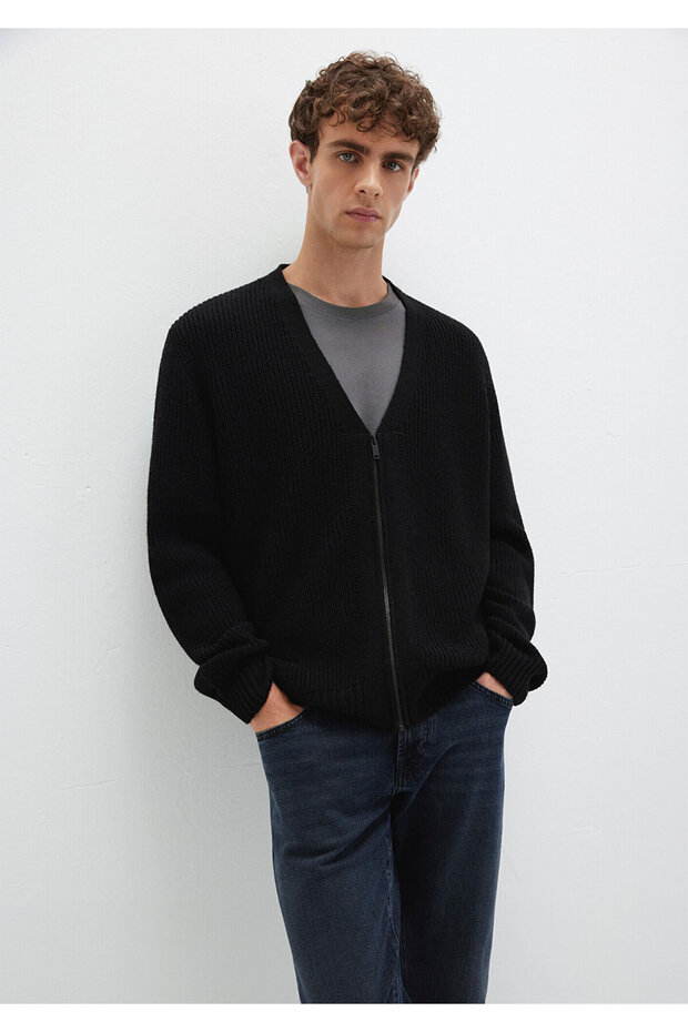 Wool Blend Zippered Black Cardigan Regular Fit / Regular Cut 0710262-900