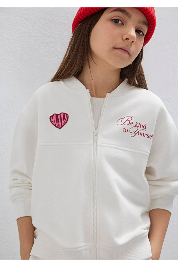 Heart Patch Logo Ecru Bomber Jacket 7S10174-70057
