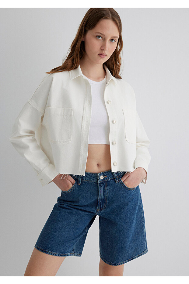 90S White Jean Shirt Crop / Short Cut 1210244-86440