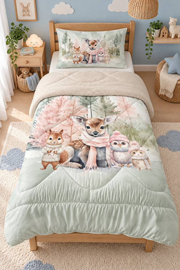 Single Children's Quilt with Cute Animal Figures, Sleeping Set